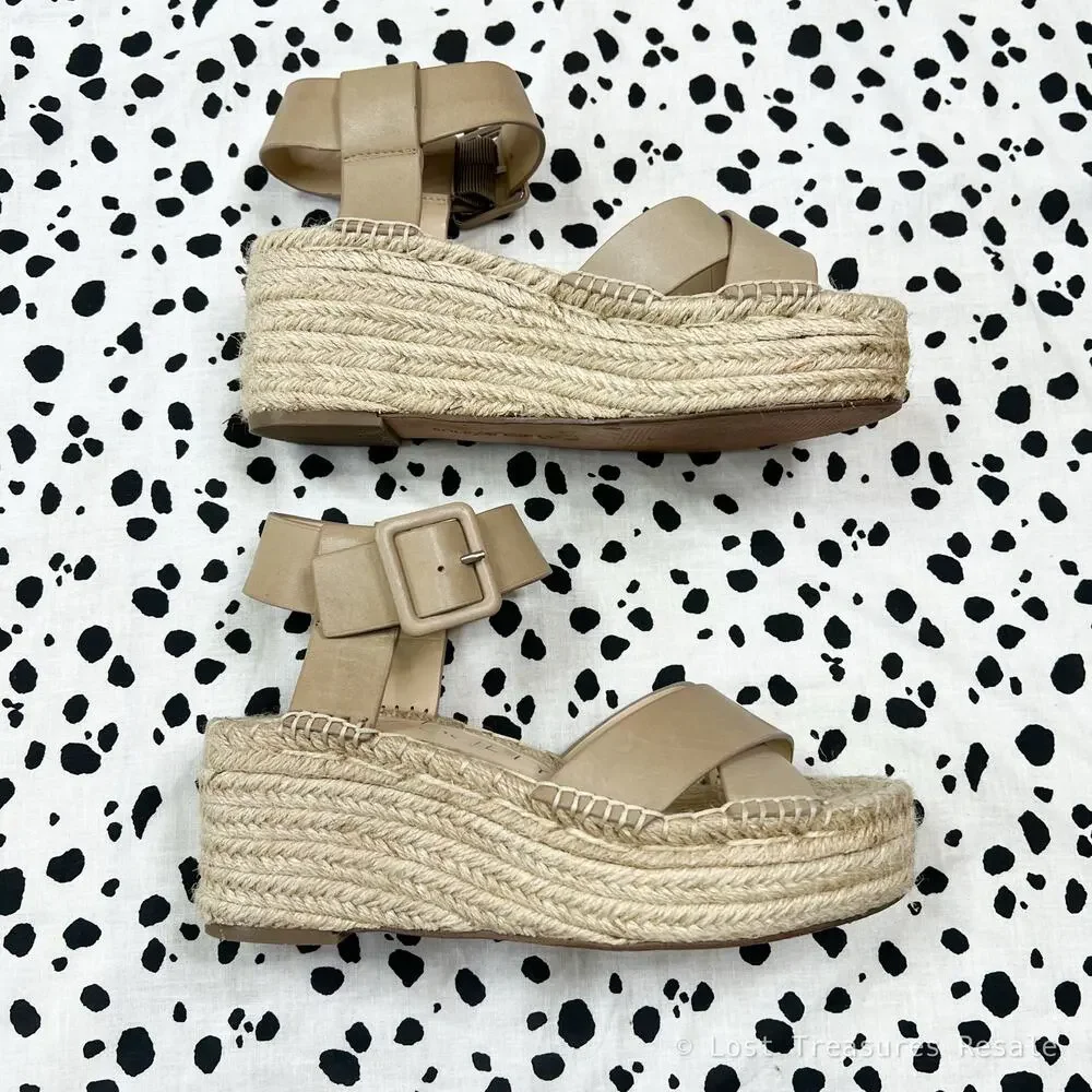 Sole Society | Audrina Platform Nude Leather Espadrille Wedge Sandals Size 7